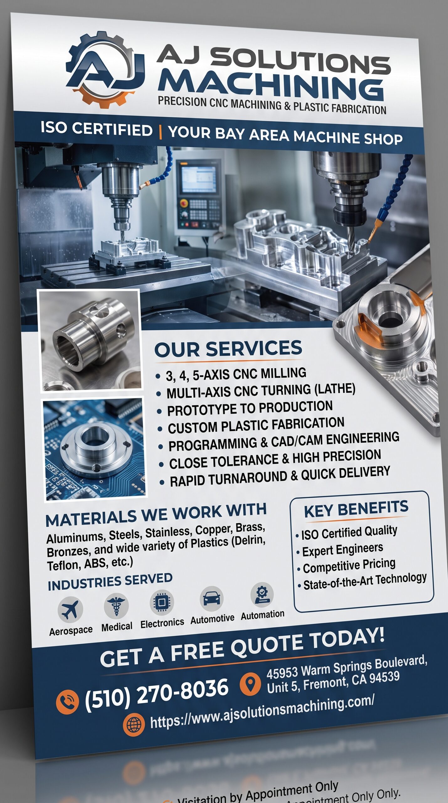 1. CNC Machine Shop Fremont CA | ISO Certified | AJ Solutions CNC Machining Union City | Plastic Fabrication & Prototyping